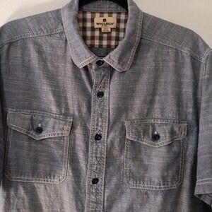 Woolrich Men's Button-up Short Sleeved Shirt  Sz XXL Blue  w/ White Stitching...